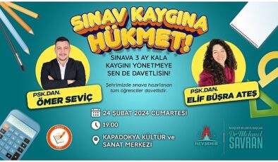 Nevşehir Belediyesi tarafından sınavlara hazırlanan öğrencilere yönelik olarak “Sınav Kaygısı ve Sınav Anı Psikolojisi” semineri düzenlenecek